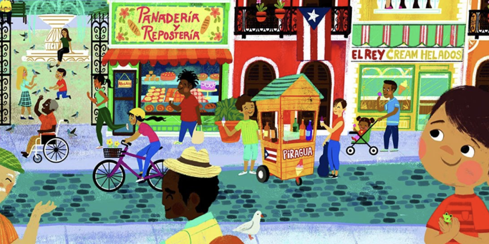 Event image (drawing of people walking around El Barrio)