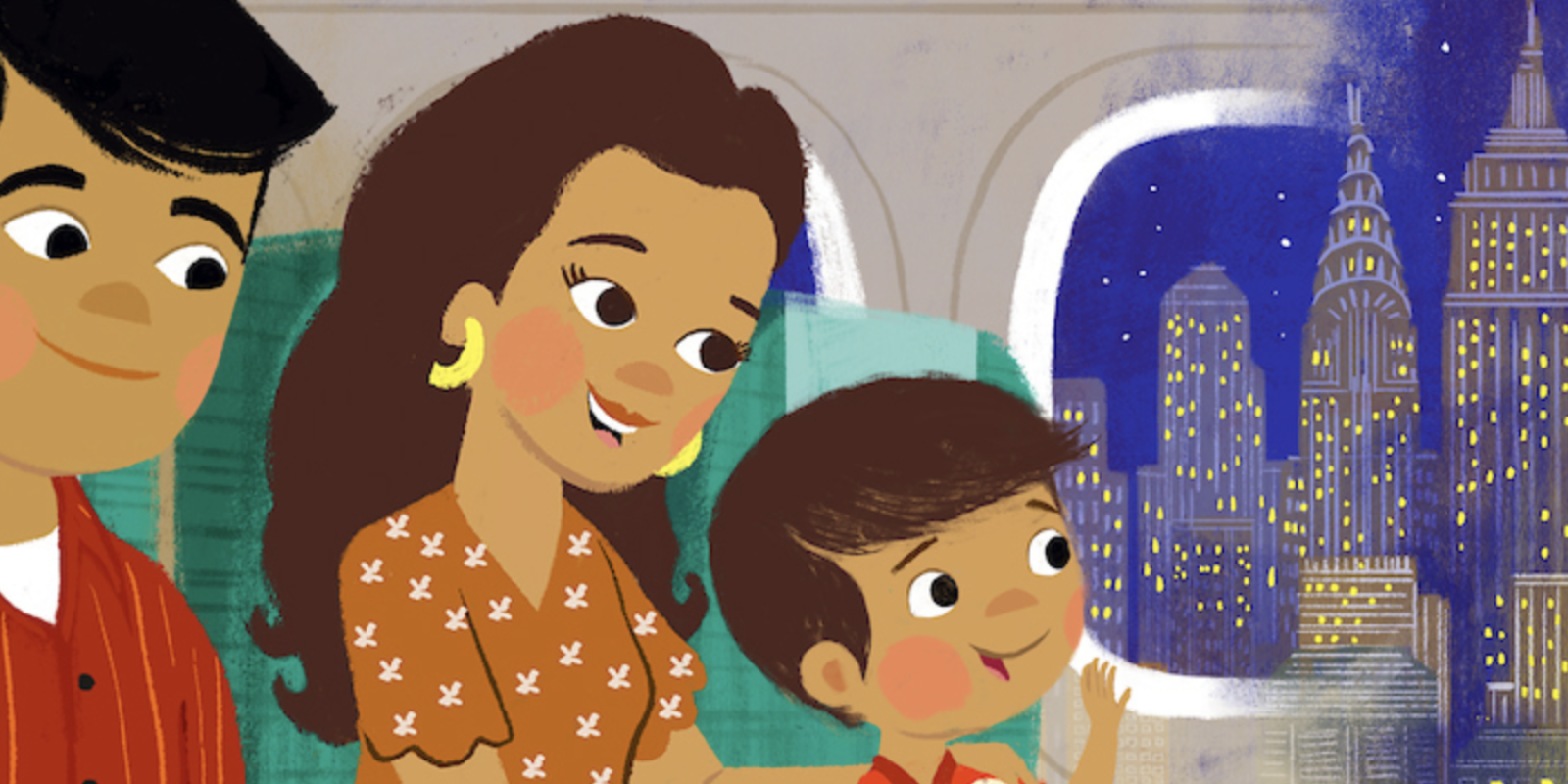 Event image (drawing of family landing in nyc)